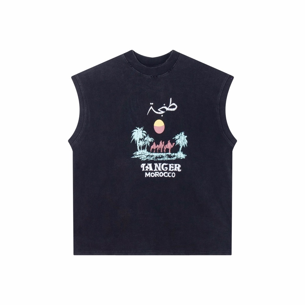 Vetements Black Tank Top with Pastel Tangier Morocco Graphic